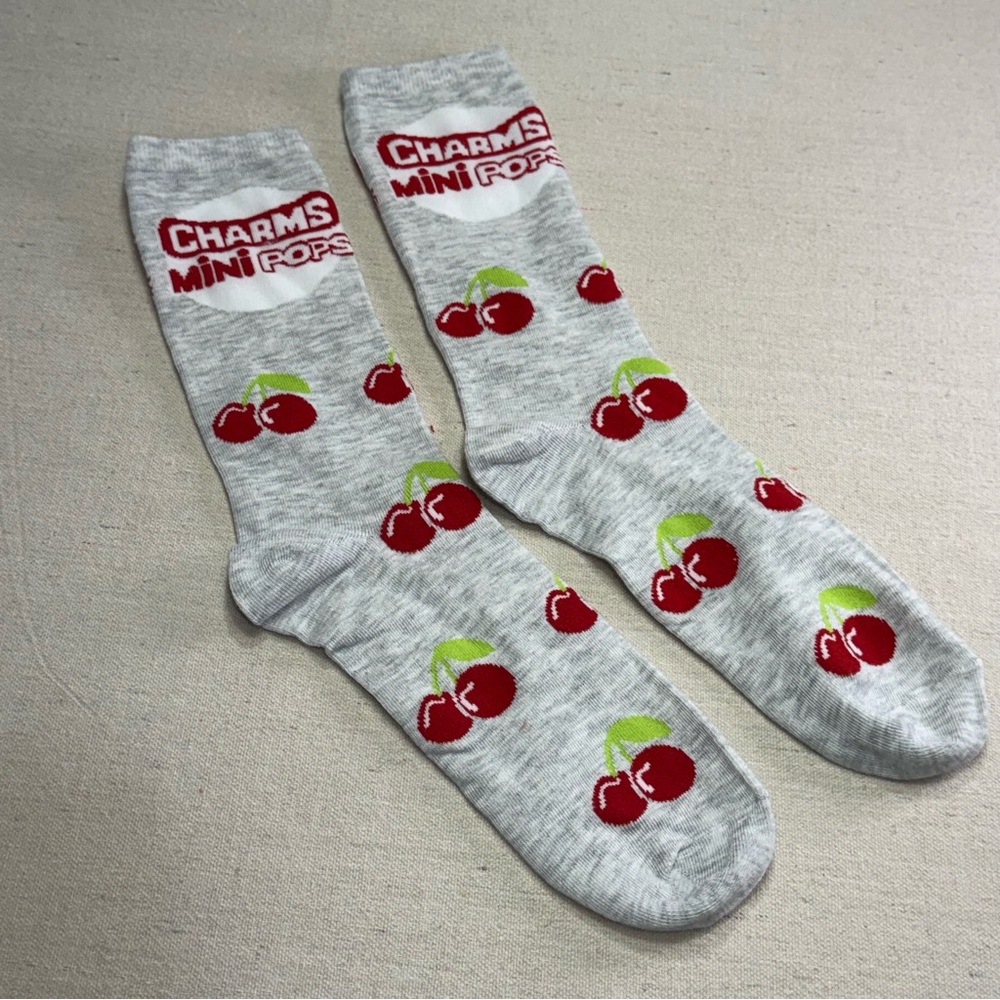 Charms Mini Pops Gray Cherry Crew Socks - Unisex - NWOT